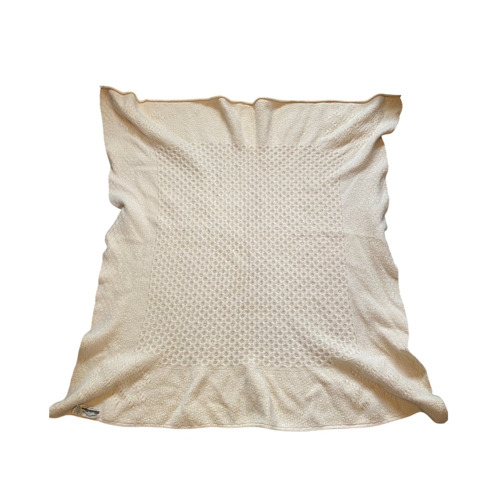 Aran Crafts Blanket 100% Merino Wool Celtic Cross Cream Irish Knit Throw Winter